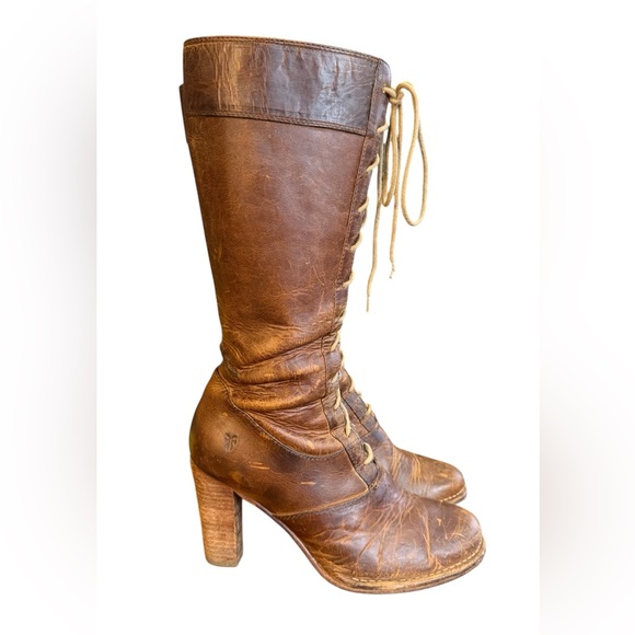 Frye Villager Lace-Up Distressed Leather Boots Women’s Size 11 M - Picture 1 of 10